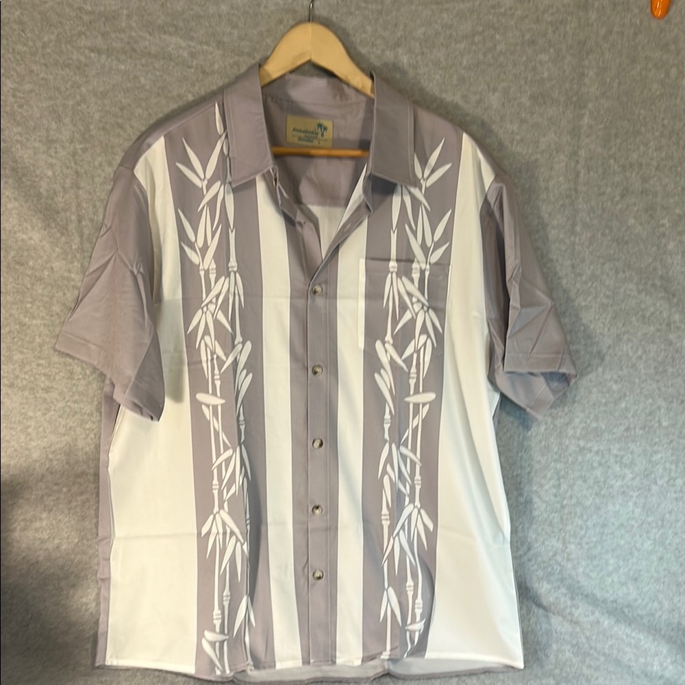 Gray and White Casual Button Down Shirt with Tribal Design
